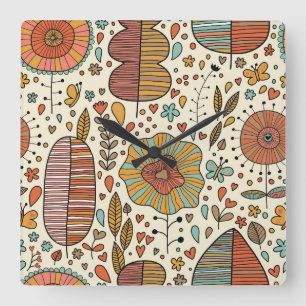 Horloge Carrée Motif floral d'été fait de feuille