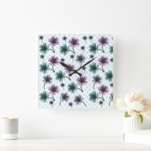 Horloge Carrée Motif floral doux Cottagecore   Esthétique pastel