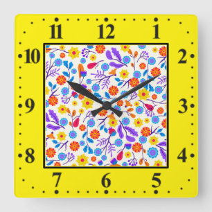 Horloge Carrée Motif floral exotique coloré-23165