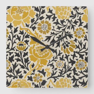 Horloge Carrée Motif floral jaune et noir de style vintage