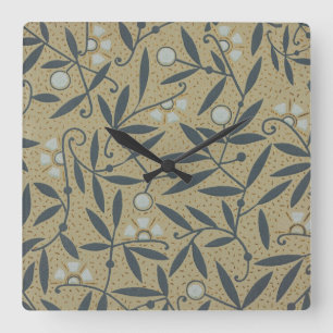 Horloge Carrée Motif floral orné avec des vignes bleu foncé