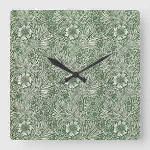 Horloge Carrée Motif floral orné de fleurs & de feuilles blanches