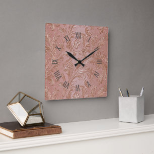 Horloge Carrée Motif floral rose gold