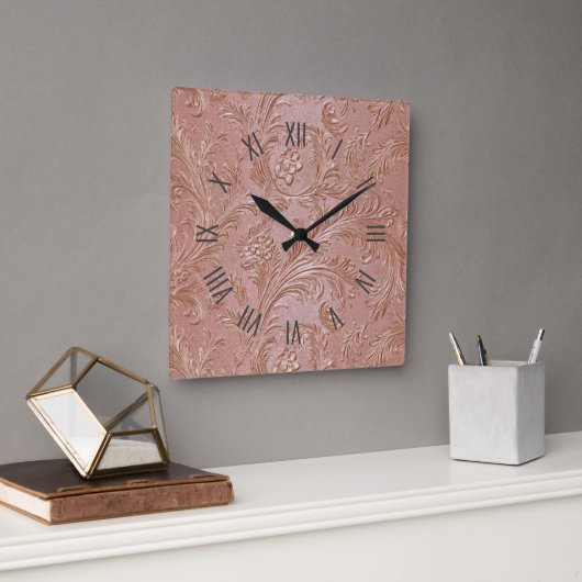 Horloge Carrée Motif floral rose gold (Bureau)