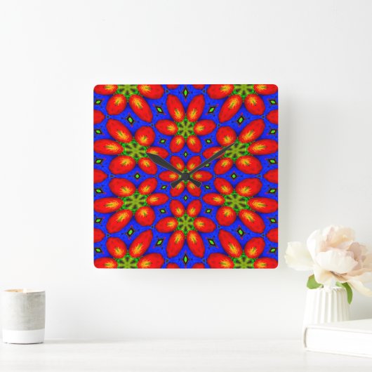 Horloge Carrée Motif Floral Rouge mou (Maison)