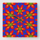 Horloge Carrée Motif Floral Rouge mou (Recto)