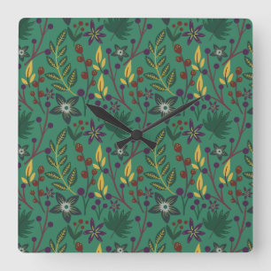 Horloge Carrée Motif floral sans couture fleurs fond vert