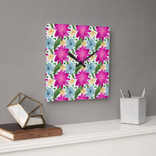 Horloge Carrée Motif floral sans couture Répétition de fleurs à