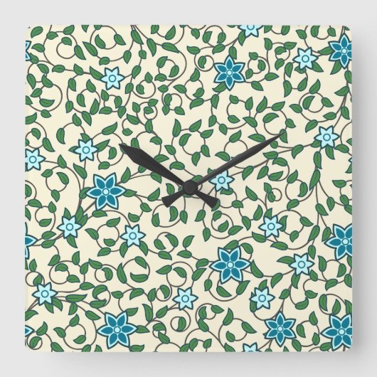 Horloge Carrée Motif floral sans couture sur fond beige (Recto)