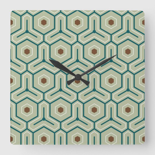 Horloge Carrée Motif géométrique avec des hexagones imbriqués (Recto)
