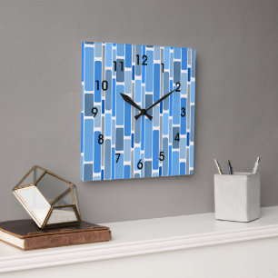 Horloge Carrée Motif géométrique bleu et gris,