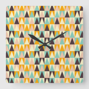 Horloge Carrée Motif géométrique de triangles multicolores