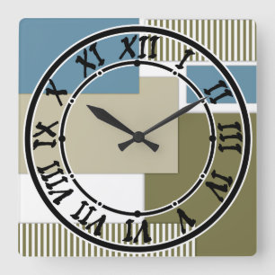 Horloge Carrée Motif géométrique gris olive