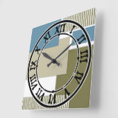 Horloge Carrée Motif géométrique gris olive (Angle)