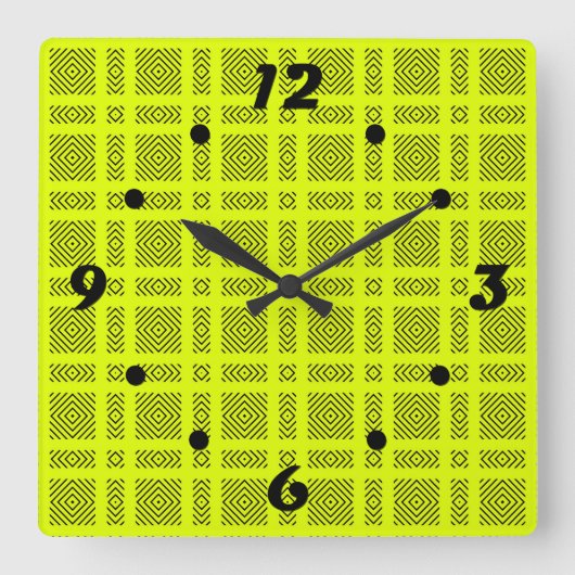 Horloge Carrée Motif géométrique jaune citron (Recto)