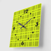 Horloge Carrée Motif géométrique jaune citron (Angle)