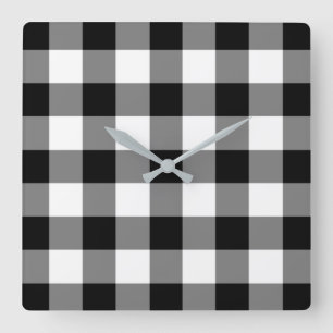 Horloge Carrée Motif Gingham à carreaux noir et blanc