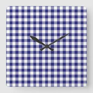 Horloge Carrée Motif Gingham Bleu Moderne