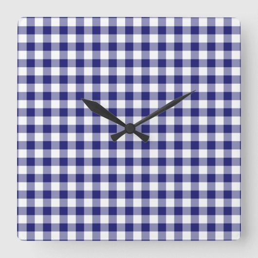 Horloge Carrée Motif Gingham Bleu Moderne (Recto)