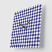 Horloge Carrée Motif Gingham Bleu Moderne (Angle)