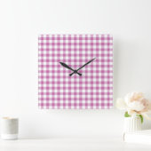 Horloge Carrée Motif Gingham Rose Moderne (Maison)