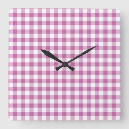 Horloge Carrée Motif Gingham Rose Moderne (Recto)