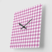 Horloge Carrée Motif Gingham Rose Moderne (Angle)