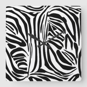 Horloge Carrée Motif Imprimé Zèbre Noir et Blanc Gras