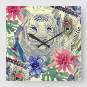 Horloge Carrée Motif indien vintage de tigre de style