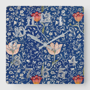 Horloge Carrée Motif Indigo Floral Tulipe Vintage William Morris