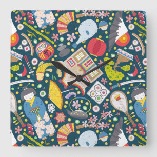 Horloge Carrée Motif japonais sans visage