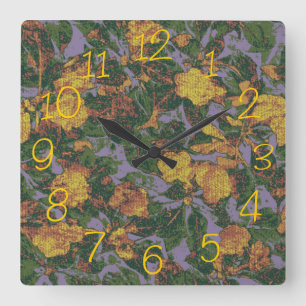 Horloge Carrée Motif jaune de camouflage de fleur