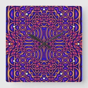 Horloge Carrée Motif Kaleidoscope classique rétro avec points