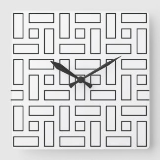Horloge Carrée Motif linéaire noir et blanc - blanc