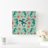 Horloge Carrée Motif maritime turquoise 2 (Maison)