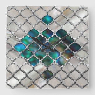 Horloge Carrée Motif marocain sur la perle et la coquille de