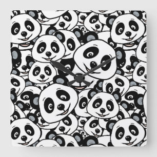 Horloge Carrée Motif moderne de panda ours en noir et blanc migno