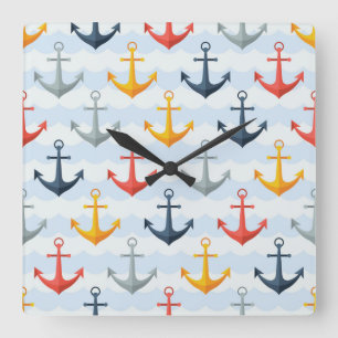 Horloge Carrée Motif nautique avec des Ancres