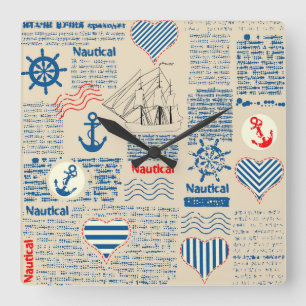 Horloge Carrée Motif nautique de journal