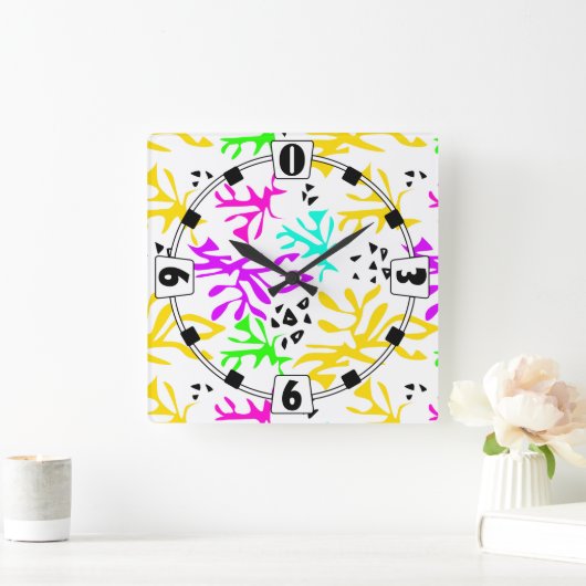 Horloge Carrée motif néon multicolore Abstrait (Maison)