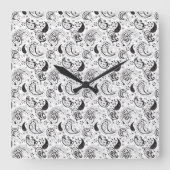 Horloge Carrée Motif noir et blanc Paisley - Art textile élégant (Recto)