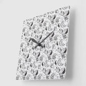 Horloge Carrée Motif noir et blanc Paisley - Art textile élégant (Angle)
