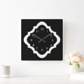 Horloge Carrée Motif noir et blanc simple de Quatrefoil (Maison)