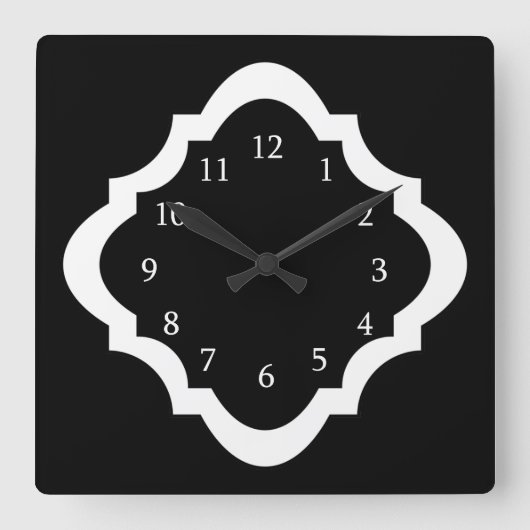 Horloge Carrée Motif noir et blanc simple de Quatrefoil (Recto)