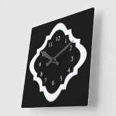 Horloge Carrée Motif noir et blanc simple de Quatrefoil (Angle)
