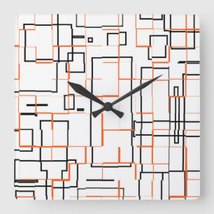 Horloge Carrée Motif noir orange élégant