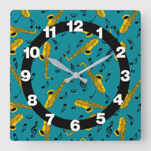 Horloge Carrée Motif note musique saxophone