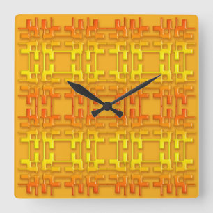 Horloge Carrée Motif orange géométrique ethnique