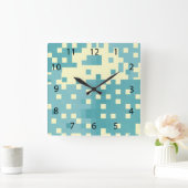 Horloge Carrée Motif Pixel bleu et cyan (Maison)