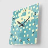 Horloge Carrée Motif Pixel bleu et cyan (Angle)